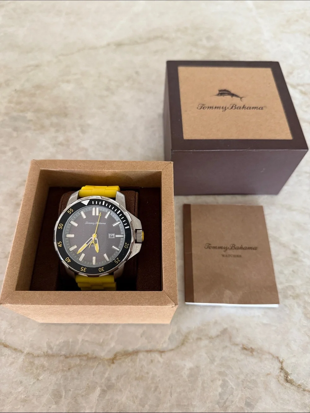 Tommy Bahama Yellow Silicone Strap Dive-Style Watch